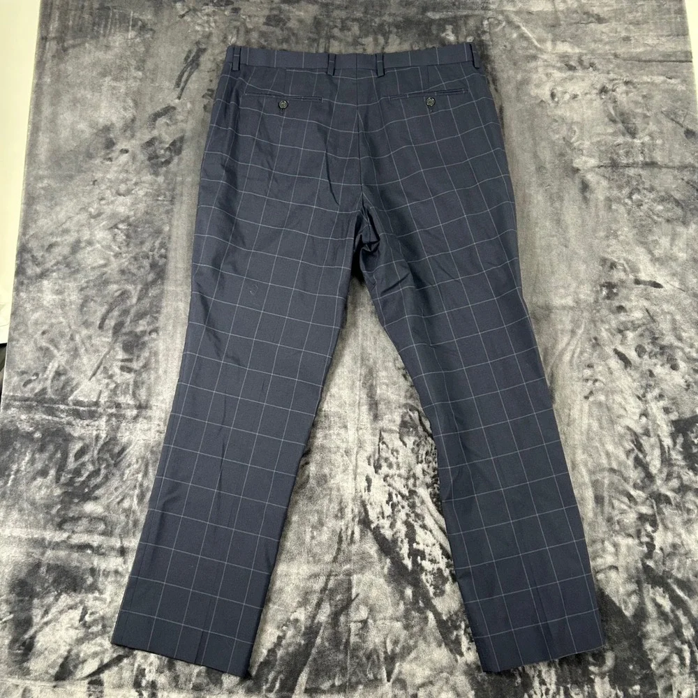 Banana Republic Dress Pants Mens 36x32 Navy Blue Plaid Slim Tailored Performance